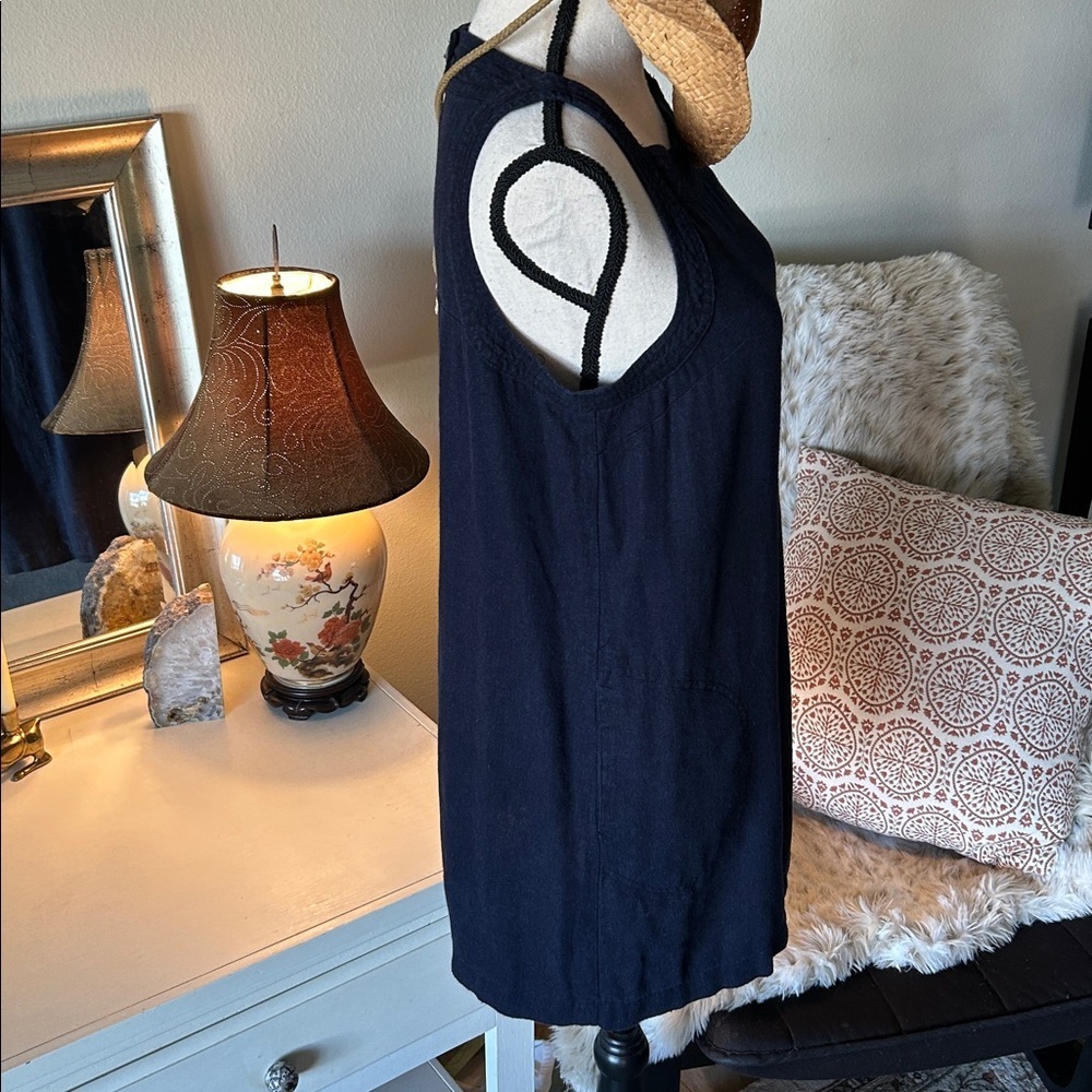 For Cynthia linen navy Boho lagenlook cottage minimalist mini dress S oversized - Picture 5 of 12